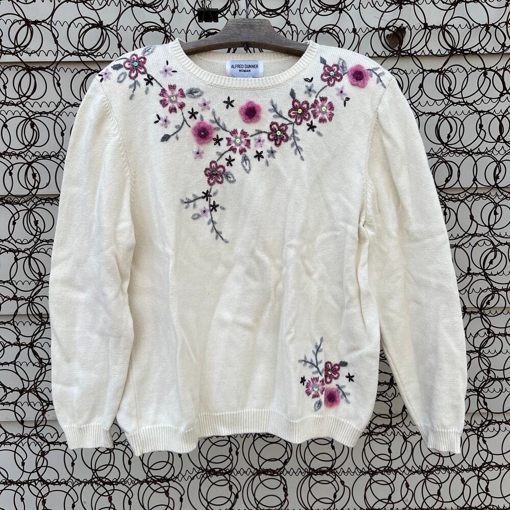 Vintage Y2K Alfred Dunner cottagecore floral embroidered sweater 1X
